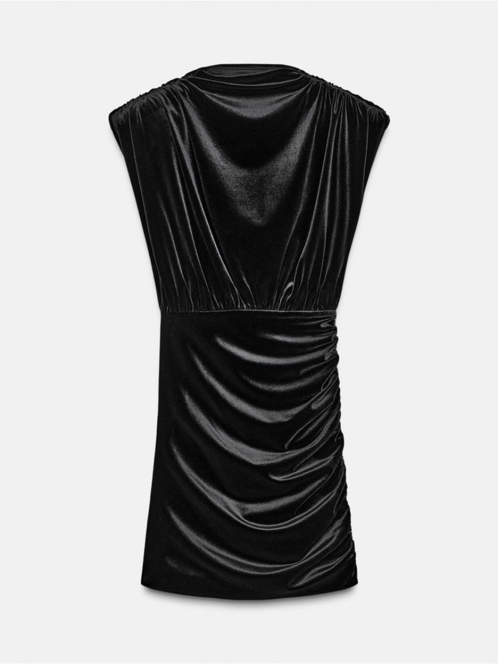 Zara Black Velvet Ruched Draped Mini Dress Size Small